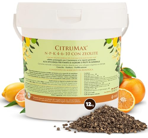 CITRUMAX® Concime per Agrumi Biologico 12 Kg | Granulare Lenta Cessione NPK 4-6-10 con Calcio, Ferro, Magnesio e Zeolite | Concime per Limoni in Vaso | Nutrizione Completa per Frutti di Qualità