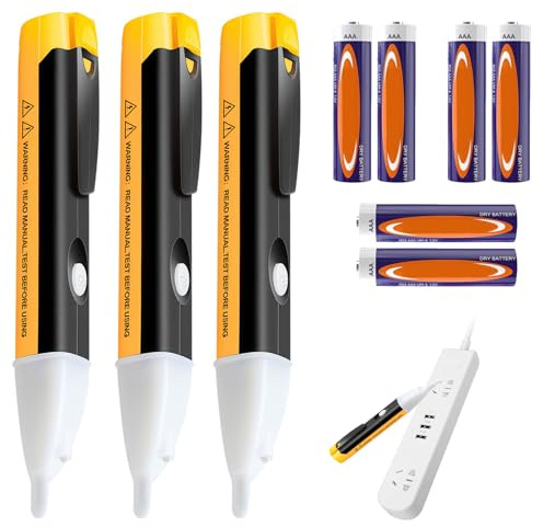 3PCS Non Contact Voltage Tester Pens, AC Live Wire Voltage Detector Stick with LED Torch and Audible Alarm, Electric Voltage Test Pen for Sockets Cables Fuses Circuit Breakers and Household