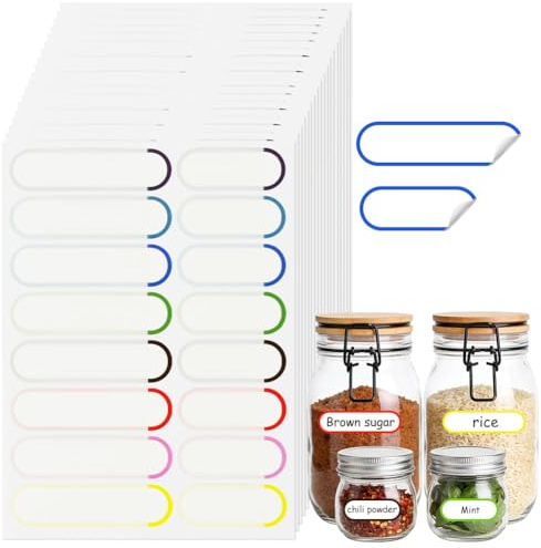 DiULi Étiquettes Autocollantes avec Film Protecteur, 320 Pcs Étiquettes de Cuisine Autolaminées, Réutilisables et Imperméables, 2 Tailles, pour Organisation Bocaux, Boîtes, Bouteilles