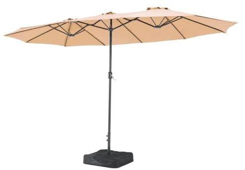 Aoxun Sonnenschirm Mit Basis 455x267 cm UV Schutz Kurbel Stabil Groß Garten Terrasse Balkon Doppelter Marktschirm Gartenschirm, Parasol Windfest, cremefarben