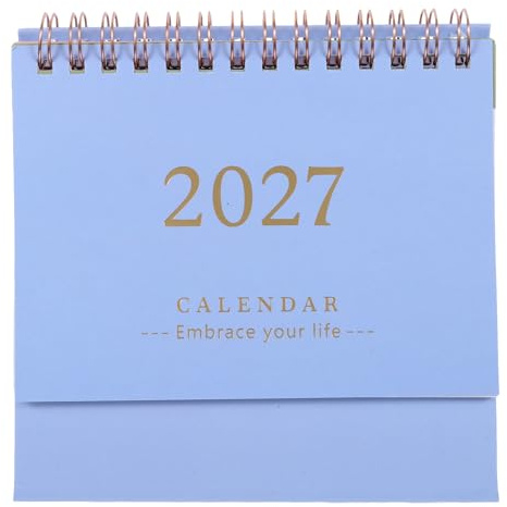 WRITWAA Petit calendrier de bureau - Calendrier de bureau sur pied 2026-2027 - Agenda mensuel de l'année scolaire à poser sur une table, pour la maison, le et l'école (bleu)
