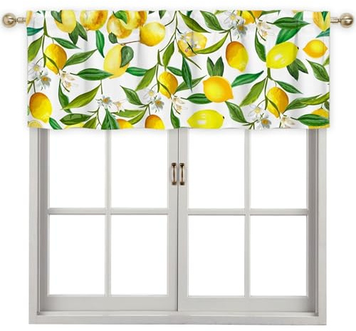 Odoukey korta gardiner citron kökgardiner 52 x 46 cm citron spets för kök stångficka lantgård och gardiner kort gardin för fönster över diskbänk