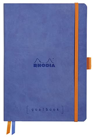 Rhodia 117768C - Notizheft - Goalbook Rhodiarama DIN A5 (14,8x23cm), mit flexiblem Einband, 120 Blatt elfenbein 90g, kariert, Saphirblau, 1 Stück