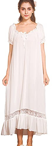 Flwydran Femme Chemises de Nuit Femme Coton Manche Longue Vêtement Blanc de Nuit