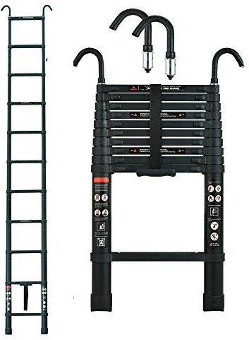 AutoFu 3,2m Zusammenklappbare Leitern mit 2 Abnehmbaren Haken Mehrzweck-Teleskopleiter aus Aluminium, Teleskopierbare Auszugsleiter Kleine Leiter Aluminum Extension Ladder Max. Belastung 150kg/330lbs