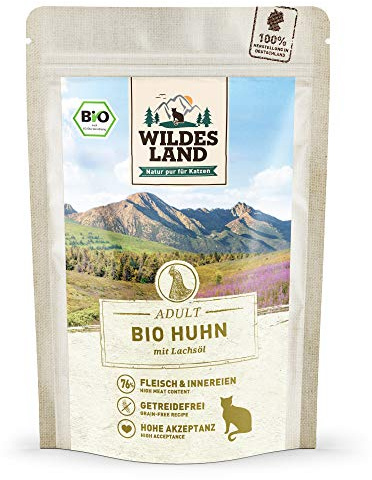 WILDES LAND – Huhn | Nassfutter mit extra hohem Fleischanteil und natürlichen Zutaten für ausgewachsene Katzen. Getreidefreies Alleinfutter ohne Zusatzstoffe in der Dose | 12x85g Huhn