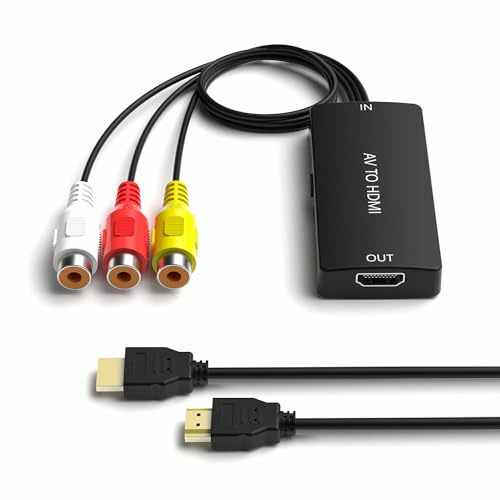 Dingsun Convertidor RCA a HDMI, adaptador AV a HDMI compatible con 1080P/720P para reproductores PS2/PS3/N64/Wii/VHS/VCR/DVD/Blue-Ray, etc.