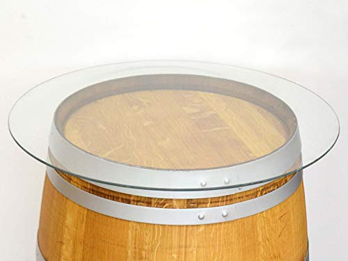 Temesso Glasplatte, Tischplatte aus ESG-Glas, Sicherheitsglas, Glasscheibe rund für Weinfass – Durchmesser 80 cm