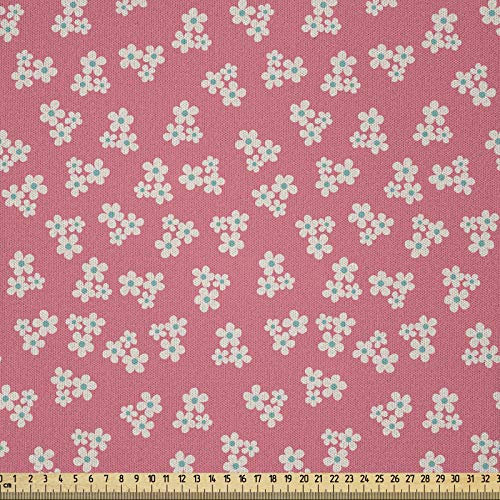ABAKUHAUS Landhaus Stoff als Meterware, Gänseblümchen Mädchen Zimmer, Microfaser Multi Zweck Dekostoff für Kunsthandwerke, 3M (230x300cm), Weiß Teal Rosa