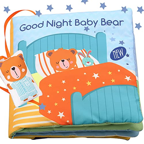 Bebe Mondo Teddy Bear Tummy Time Toy with Mirror, Soft Baby Book for 0-3-6-12 Months, Infant Sensory Developmental Toy, Shower Baby Gifts,Activity Quiet Cloth Book for Newborns,1-2 Year Old Book-Night