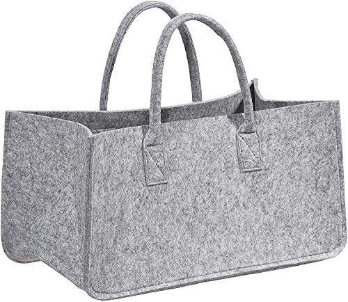 Filzen Taschen Für Brennholz Sfelt Bag Korb Korb Korb Filz Tasche Tasche Korb Korb Faltbare Haare Filz Tragbare Holz Korb Sammlung Korb Einkaufstasche Kamin Holz Block Filz Tasche 50 X 25Cm Hellgrau