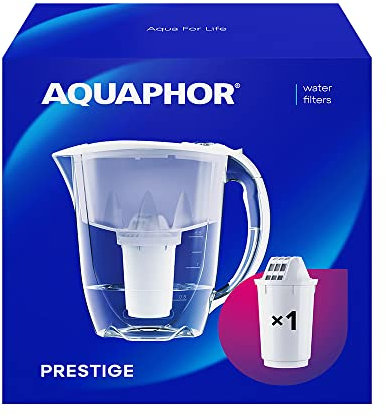 AQUAPHOR Carafe filtrante Prestige Blanche avec 1 Filtre A5 I Carafe pour 2,8 l I s'adapte à la Porte du réfrigérateur I Réduit Le calcaire et Le Chlore I Filtre à Eau de Table