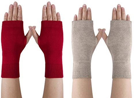 MaoXinTek Gants sans Doigts pour Femmes, Gants de Mitaine d'Hiver avec Trou de Pouce, 2 Paires Tricotées Chaud Poignet Bras Conduite Mitaines, Mains Manchons pour Dames, Filles, les Enfants