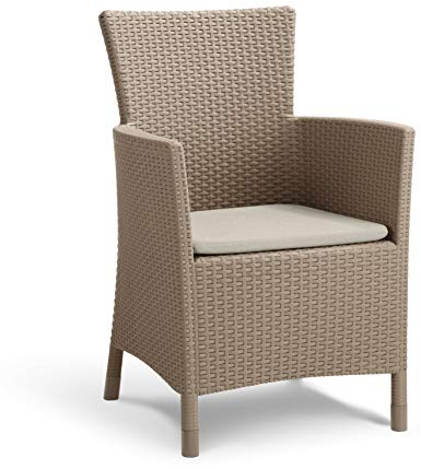 Allibert by Keter Gartensessel Iowa, cappuccino/sand, inkl. Sitzkissen, Kunststoff, flache Rattanoptik, wetterfest, UV-beständig, TÜV-zertifiziert bis 110kg