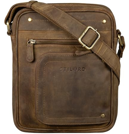 STILORD Randall Vintage Ledertasche Umhängetasche Messenger Bag DIN A5 Tablettasche 9,7 Zoll für iPad Herrentasche Cross Body Bag Echtes Leder Farbe:mittel - braun