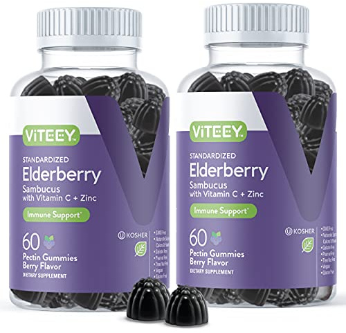 Viteey Sambucus Elderberry Gummies for Adults – Elderberry Vitamin C and Zinc Immunity Gummies - Vegan, Gluten-Free – 120 Count