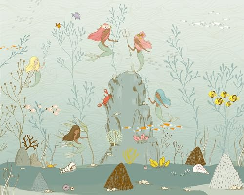 Komar Vlies Fototapete - Mermaids - Größe: 350 x 280 cm (Breite x Höhe) - Meerjungfrau, Unterwasser, Kinderzimmer, Tapete - IAX7-0013