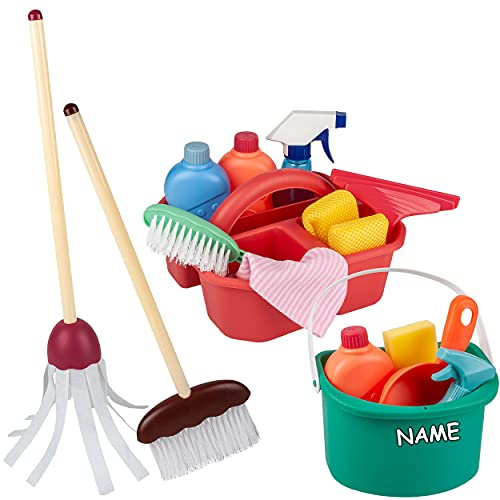 alles-meine.de GmbH 17 Teile Reinigungsset & Putzset Modell frei wählbar inkl. Name - Putzeimer - Kehrbesen Wischmopp Putzeimer Schaufel - Kinderputzset Rollenspiel - Sprüh..