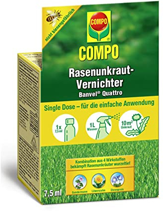 COMPO Rasenunkraut-Vernichter Banvel Quattro (Nachfolger Banvel M), Unkrautvernichter für schwer bekämpfbares Unkraut, Konzentrat, Single Dose, 10 ml, 10 m²