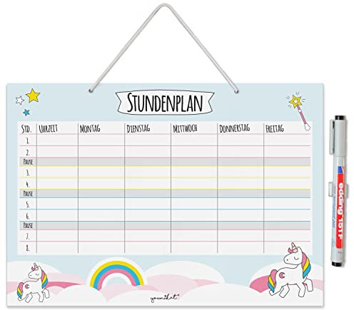 younikat Stundenplan abwischbar zum aufhängen I Einhorn I inkl. Stift wiederbeschreibbar I Grundschule Jungen Mädchen I dv986