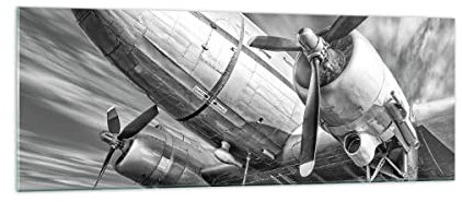 Panorama Bilder auf Glas Flugzeug Retro Flugzeug Glasbild 140x50cm Wandbilder Dekoration Wohnzimmer Schlafzimmer Küche Groß XXL Wanddeko Bild im Glas Wand Kunstdruck Art Modern GAB140x50-4952