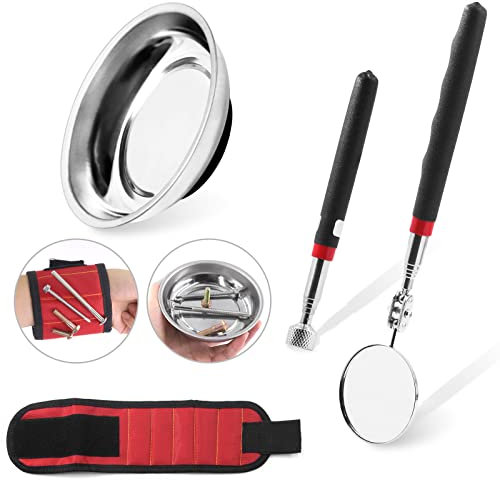 Glarks 4 bandejas magnéticas para herramientas con herramienta de recogida magnética para piezas, tornillo de tuerca, herramienta de metal