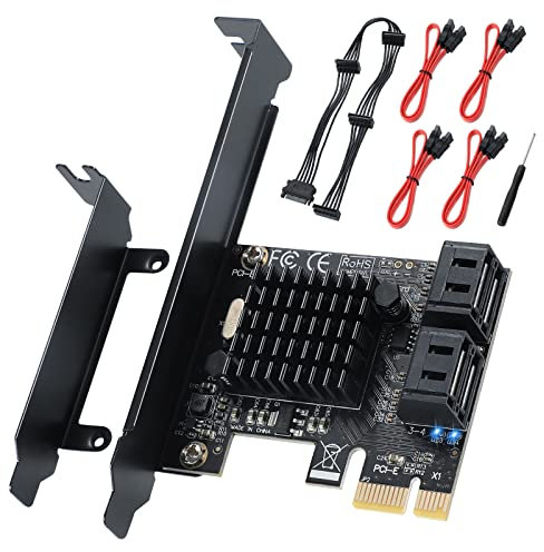 ACTIMED PCI-E X1 to SATA 3.0 Controller Card, 4-Port SATA III 6Gbps Expansion Cards, Supports PCI-Express (1X 4X 8X 16X) Slot, Support SSD and HDD, for Windows10/7/8/XP/Vista/linux