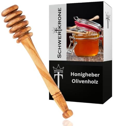SCHWERTKRONE® Honiglöffel Holz [PREMIUM OLIVENHOLZ]- Holzlöffel Honig - Honig Löggel Geschenkidee Honigliebhaber - Honigspirale Honigstab - Honig Löffel Olive - Honigheber aus Holz (Länge: 15cm)