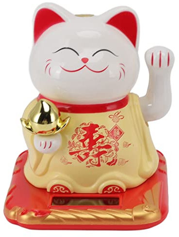 Syrisora Lucky Waving Cat, Lucky Fortune Cat, Cute Ceramic Lucky Cats, Adorno de Gato de Bienvenida Chino de Plástico de Inducción para Autos Domésticos, Good Luck Feng Shui Decoration(Amarillo)