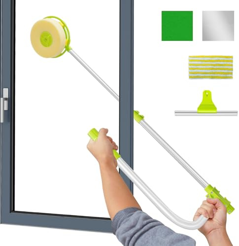 Window Cleaner, Professional U shape Window Washing Equipment with Shower Squeegees,Telescoping pole Extends from 0.6m to 1.4m,Bendable Dusters Glass Cleaning Tools for Ceilings Fans,Indoor/Outdoor
