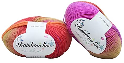 LICHENGTAI 2 Rollen Webgarn Häkelgarn Regenbogengarn Handgemacht Weiche Baumwollstoffschnur Premium Wolle zum Stricken Handstrickgarn Baumwollgarn für Häkeln und Kunsthandwerk