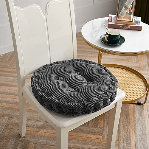 Lukery Redondo Cojines de Suelo,Cojín de Asiento para Silla de Comedor- Cojines de Algodón Suave para Oficina, Hogar,Jardín - para Exterior e Interior (Gris Oscuro,40X40CM)