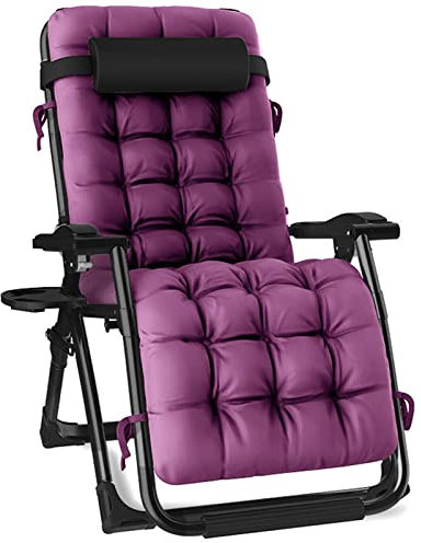 BUJOG Schwerelosigkeitsstuhl, Liegestuhl für die Terrasse, klappbare tragbare Chaiselongue, Liegestuhl für die Terrasse, klappbarer Liegestuhl, mit Kissenunterstützung 100 kg, Lila, 175 x 72 x 77
