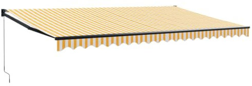 vidaXL Markise, Sonnenmarkise Einziehbar, Gelenkarmmarkise mit Kurbel, Terrassenmarkise Balkonmarkise Sonnenschutz, Gelb Weiß 5x3m Stoff Aluminium