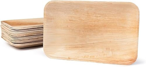 Eco Craft Stix Palm Leaf Plates 6x9 Inch Rectangle Tray. Pack of 50 Count. Bamboo Disposable Earth-Friendly Charcuterie Board. Weddings and BBQ's