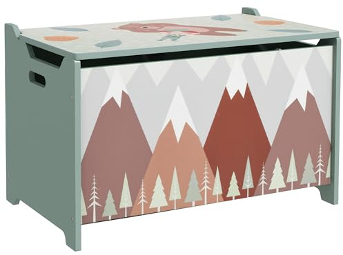 ZONEKIZ Cajas de Almacenamiento Cajas de Juguetes para Niños de 3 a 8 Años con 2 Asas y Estampado de Osos Carga 20 kg para Libros Ropas en Dormitorio Salón Comedor 60x37x39 cm Verde