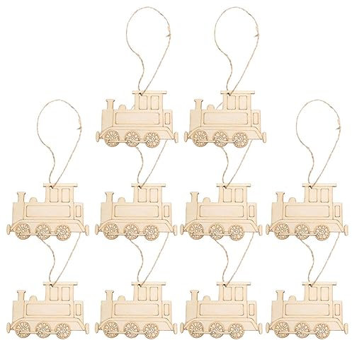 VILLCASE 20stücke Holz-Zug-Christbaumschmuck Unbemalte Rustikale Holzanhänger zum Aufhängen DIY Weihnachtsschmuck aus Unbehandeltem Holz für Bastelarbeiten