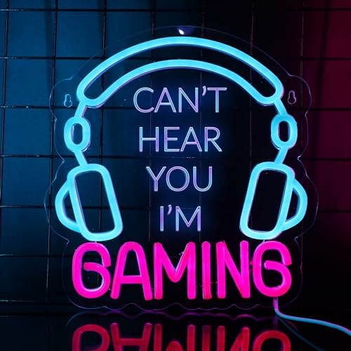 YuanDian Gaming Headset neon schild, kann dich nicht hören, ich bin Gaming LED leuchtschild für Spielzimmer Wanddekoration für Jungen Männer Teenager Gamer