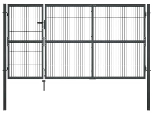 Mengtu Stahlzauntor Anthrazit 350x190cm, 140cm Paneelhöhe, inkl. Pfosten & 3 Schlüssel Model144401