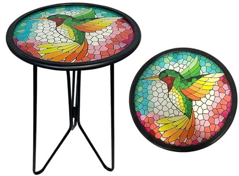 HONGLAND Beistelltisch für den Außenbereich, Mosaik-Beistelltisch, kleiner Outdoor-Tisch, 30,5 cm, runder Terrassen-Beistelltisch, Beistelltisch, Glaspflanzenständer, kleiner Bistro-Couchtisch für