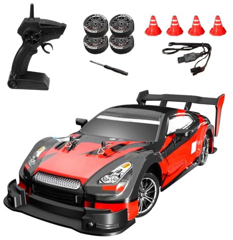 Hylukon RC Drift Car, 2.4GHz 1/16 Remote Control Cars, High Speed 40km/h 4WD Remote Control Racing Car with Lights, Electric Toy Car Teen Gift RTR
