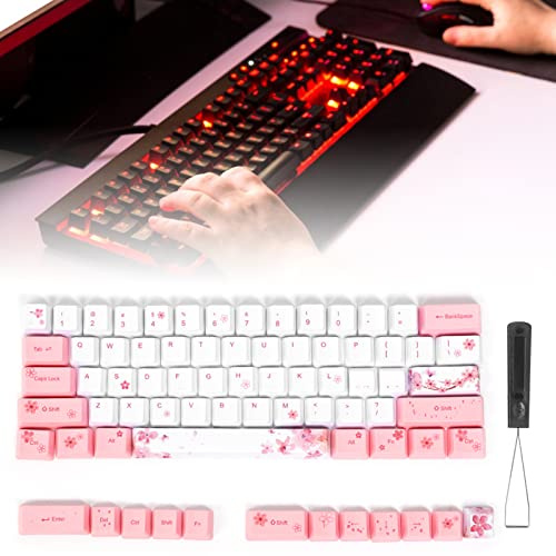 ZJchao Ensemble de Touches de Clavier Mécanique PBT avec Motif Mignon, 73 Pièces pour la Conception de Fleurs de Cerisier (6064 Sakura)