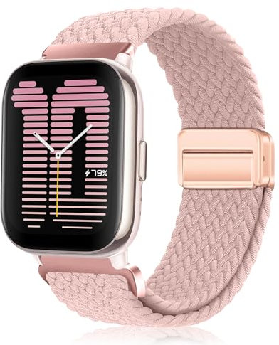PaceBid 20mm Nylon Armband Kompatibel mit Amazfit Active 2/Active/GTR Mini/GTS 4/4 Mini/Bip 3/Bip 3 Pro/GTS 3/2, Geflochtenes Magnetisch Ersatzarmband für Amazfit T-Rex 3 Pro 44mm/GTR 42mm - Rosa