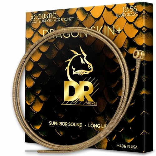 DR Strings - Dragon Skin+ - Akustikgitarrensaiten 6-Saiten-Set - Bluegrass 12-56 - Phosphor Bronze - Akustikgitarren Zubehör (DAP-12/56)