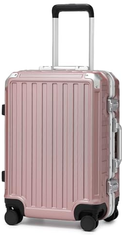 Supercase Hartschale Koffer Trolley Aluminium Rahmen Reisekoffer PC Handgepäck mit 4 Rollen TSA, Check-In Gepäck Rollkoffer Rosa 54x 38x 23cm