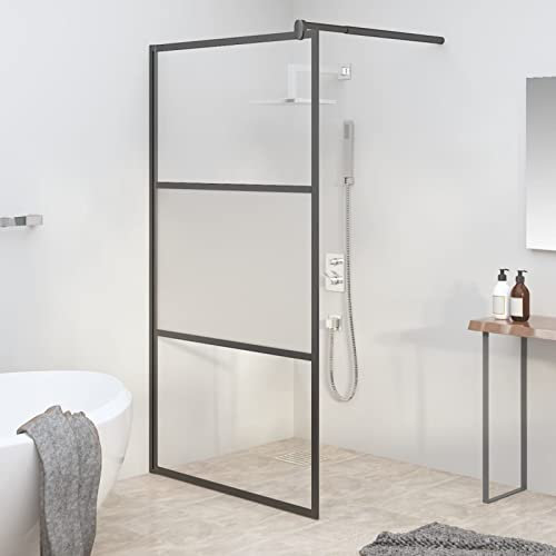 Homgoday Mampara de ducha fija, grupo de ducha de pared, pared de ducha deslizante, pared de ducha Walk-in para baño, pared de ducha Walk-in de 100 x 195 cm, vidrio semiesmerilado ESG negro