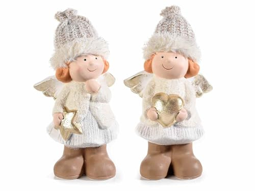 Gruppo Maruccia Weihnachtsengel für den Tisch aus Keramik mit Strickmütze, 2 Stück