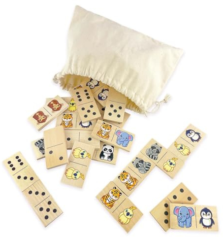 Ulanik Domino Brettspiel Tiere, Spiele ab 3 Jahren, Holz Brettspiele für Kinder 4, 5, 6, 7, 8 Jahre, Lernspiele ab 3 Jahre, Vorschule Spiele, Holzspiele für Kleinkinder – 28 St