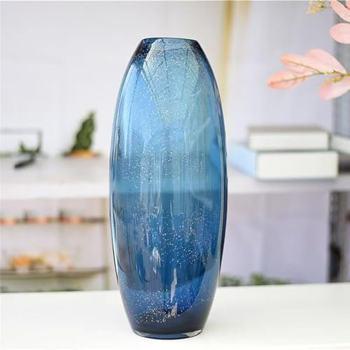 WABMJGW Glass Vases for Flowers,Metal Blue Handmade Vases For Flowers Large,Colored Modern Glass Vase for Decorative Home Office Centerpieces Flowers Décor,40cm