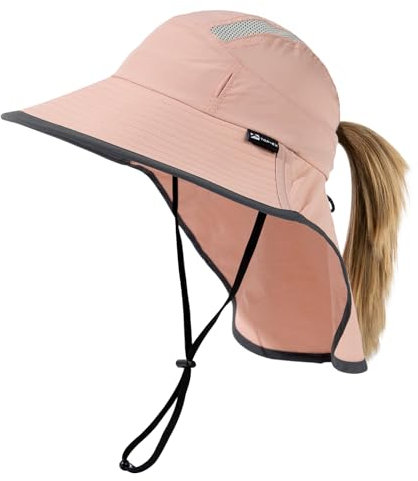 TOP-EX Pferdeschwanz Sonnenhut Damen Sonnenschutz UPF 50 Sommerhut mit Nackenschutz Breite Krempe Gartenhut Outdoor Fischerhut Wasserdicht & Faltbar Rosa Mittel